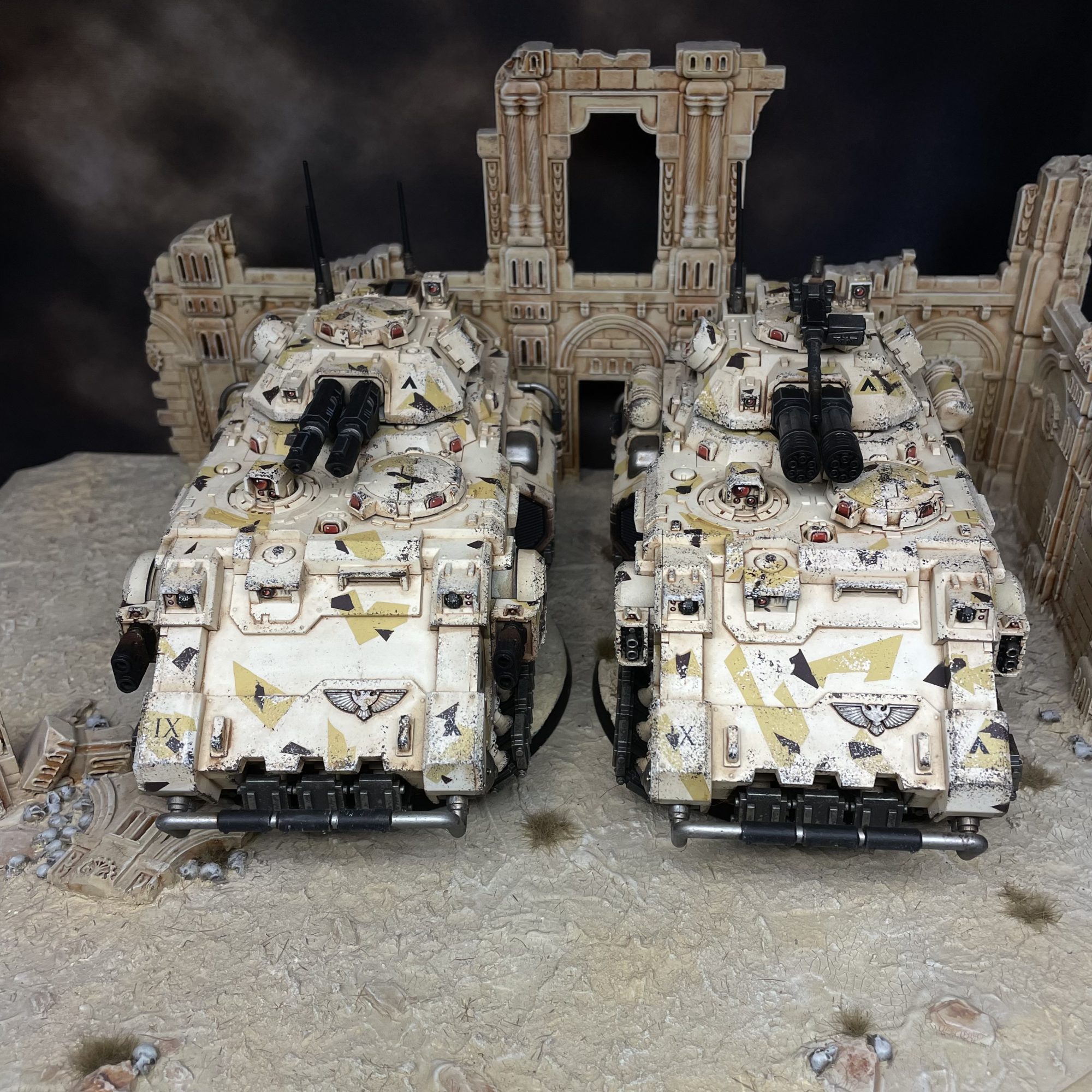 Blood Angels Gladius Tanks in Ossian Suppression Pattern Camo - Credit: Colin Ward
