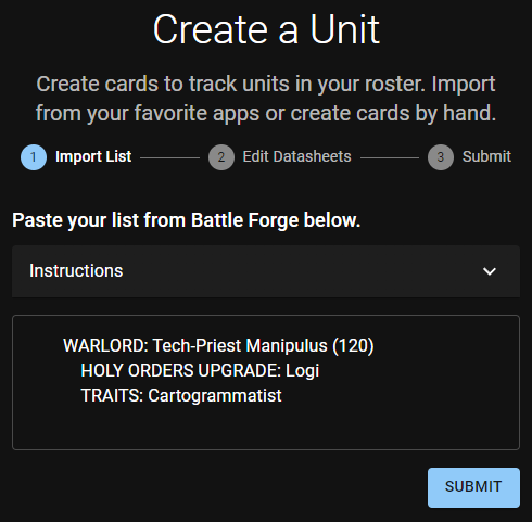 Administratum - Battle Forge Unit Create