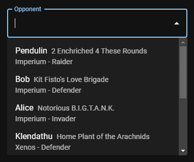 Administratum - Opponent picker for validated games