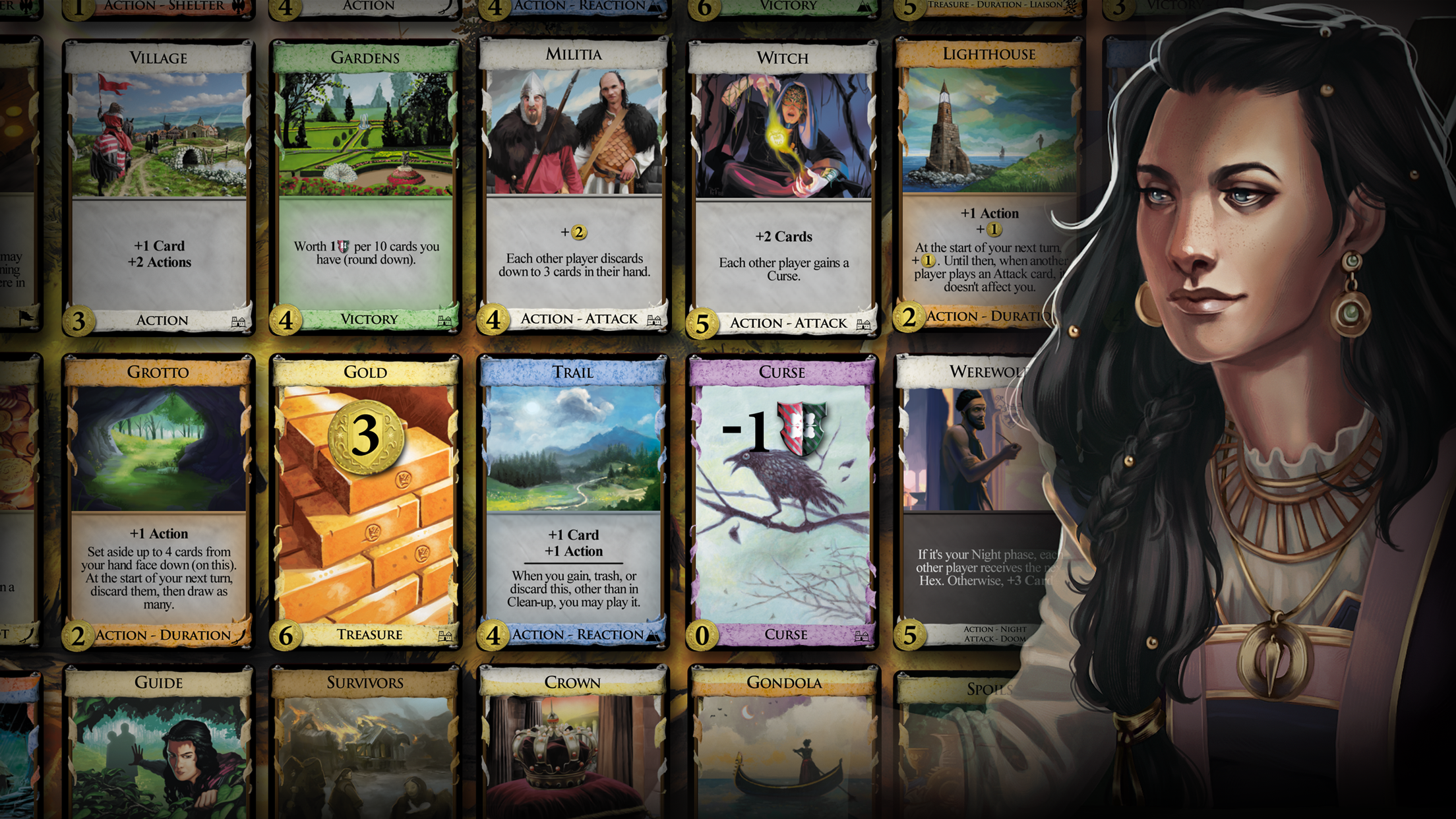 Cards from Dominion the digital board game