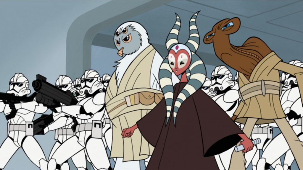 Shaak Ti and a group of Jedi and Clones prepare to do battle