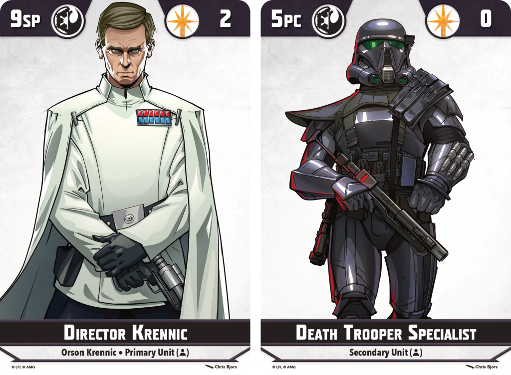 Director Krennic and Death Trooper Specialist unit cards