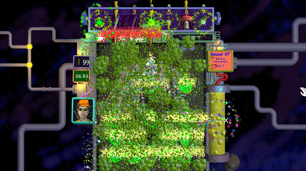 A screenshot of the game Nubby's Number Factory showing all pegs exploding.
