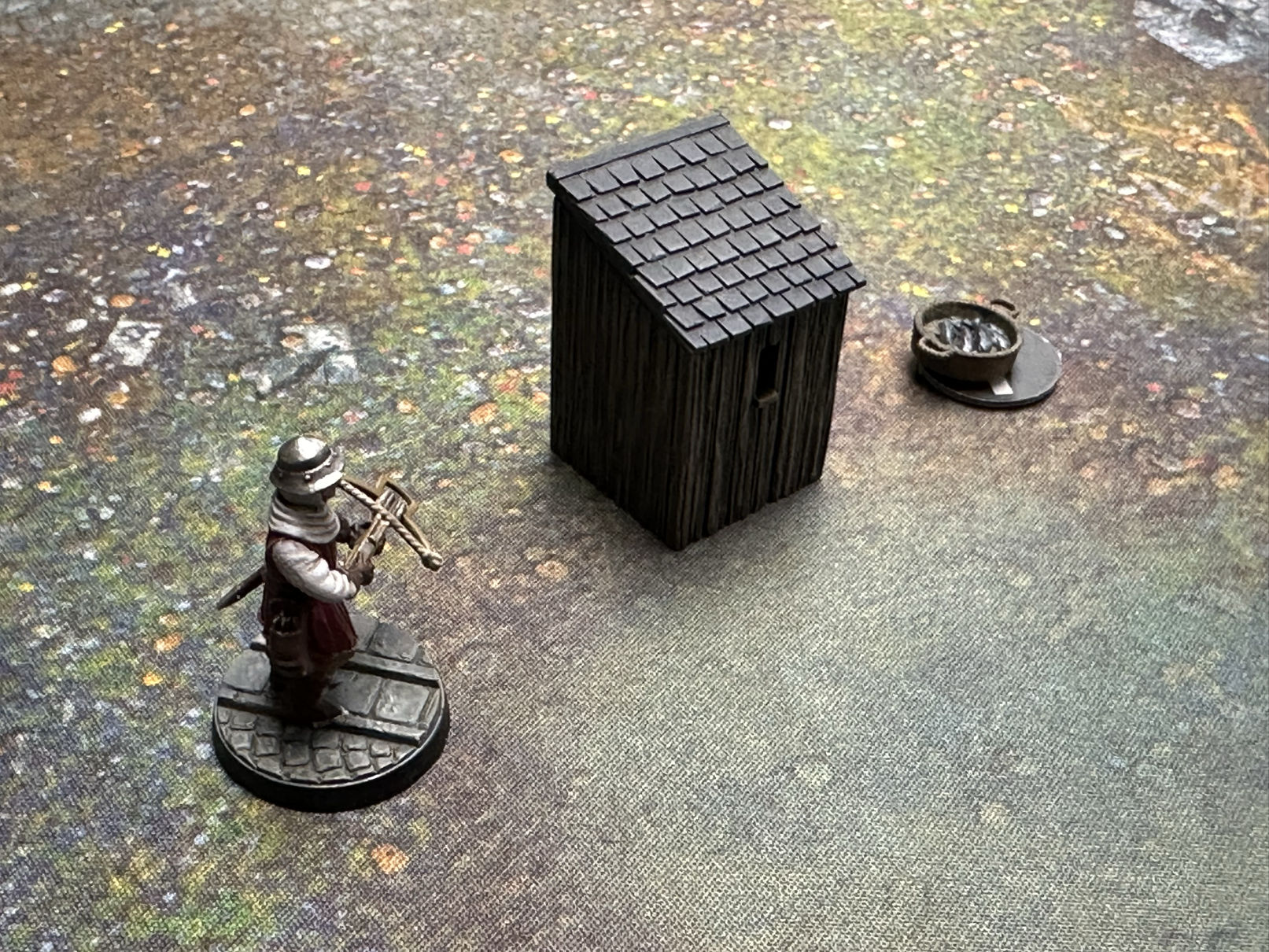 A guard checking out a suspicious pile of fish.