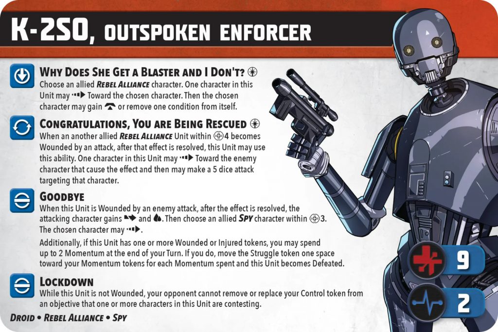 K-2SO stat card for Star Wars Shatterpoint